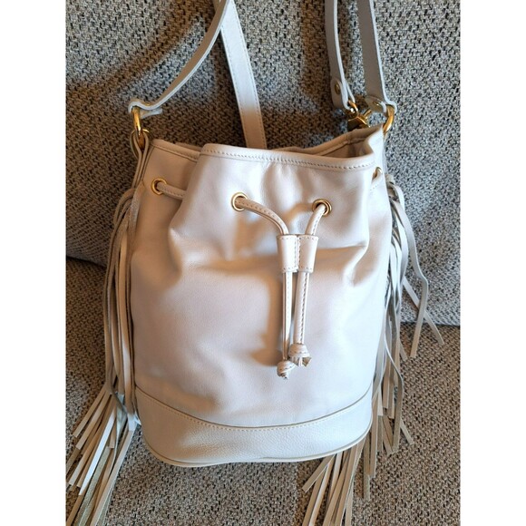 Pietro NYC White Leather Fringe Western Bag NWT NINA FRINGE BUCKE - Picture 3 of 14